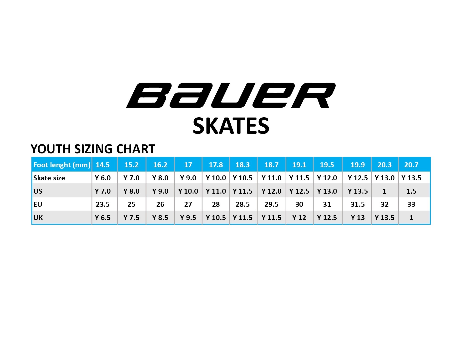 Bauer Hockey Chart